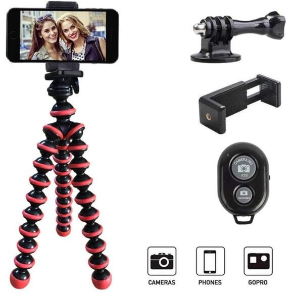 Adjustable Phone Tripod Stand, Flexible Cell Phone Vlogger Tripod Portable